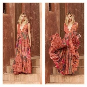 MES DEMOISELLES Bonnie Multicolor Deep V Neck Floral Maxi Dress Size 38/6 NWT